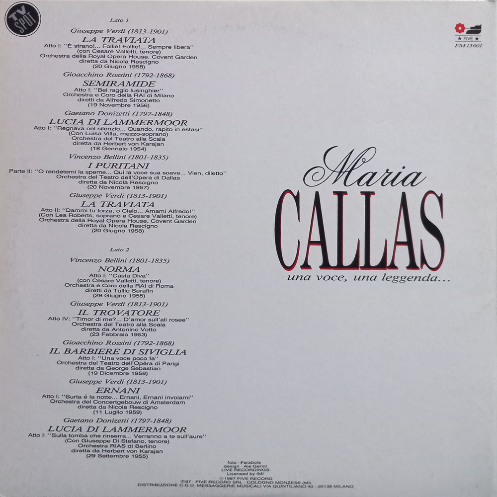 Maria Callas / Una Voce, Una Leggenda... (LP)
