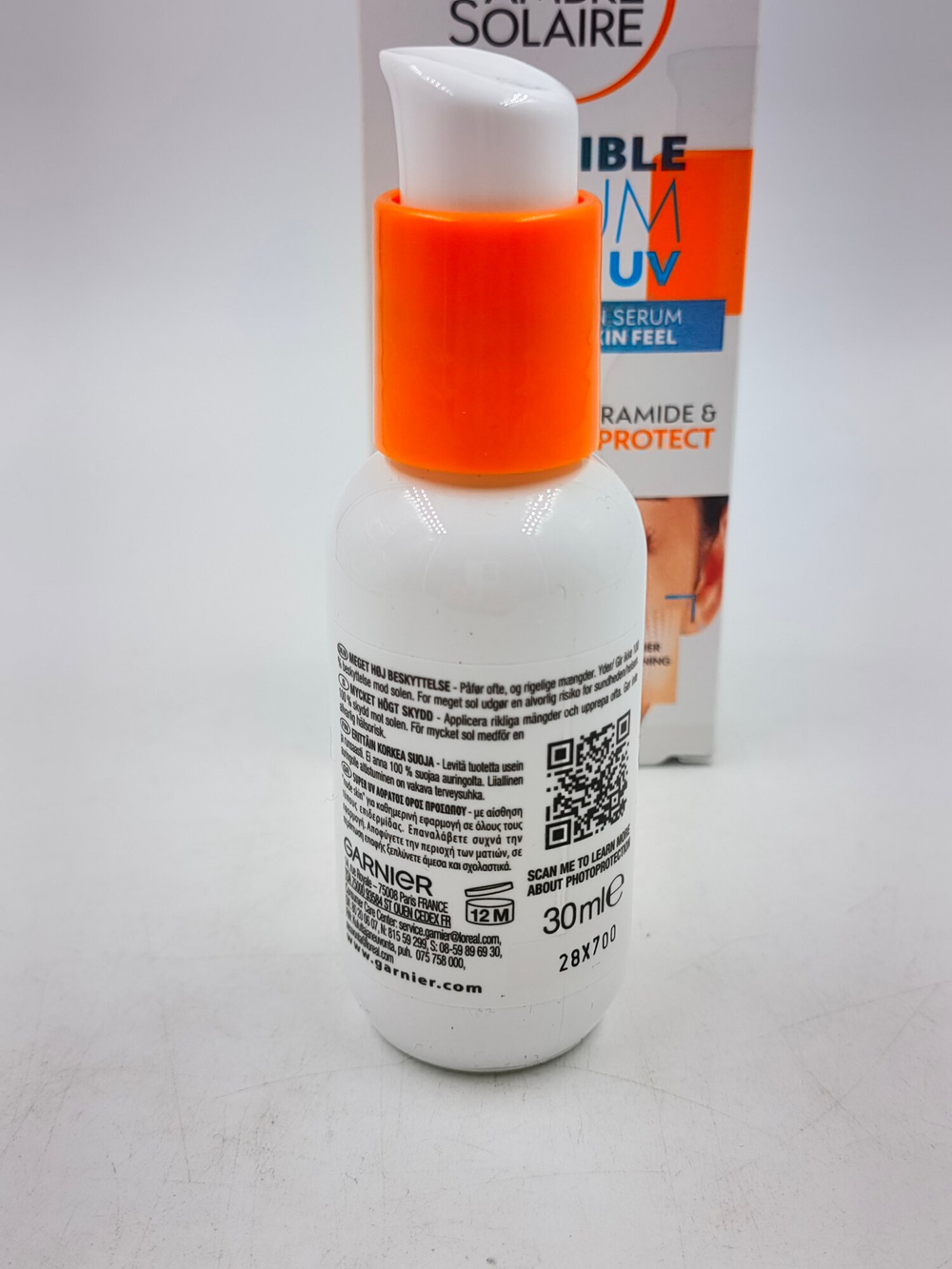 Сывортока для лица солнцезащитная SPF 50 Garnier Super UV Invisible Serum  с керамидами 30 мл (Франция)