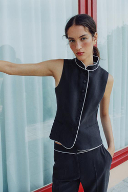 ZARA ЖИЛЕТ С КОНТРАСТНОЙ ОТДЕЛКОЙ, МОРСКОЙ СИНИЙ