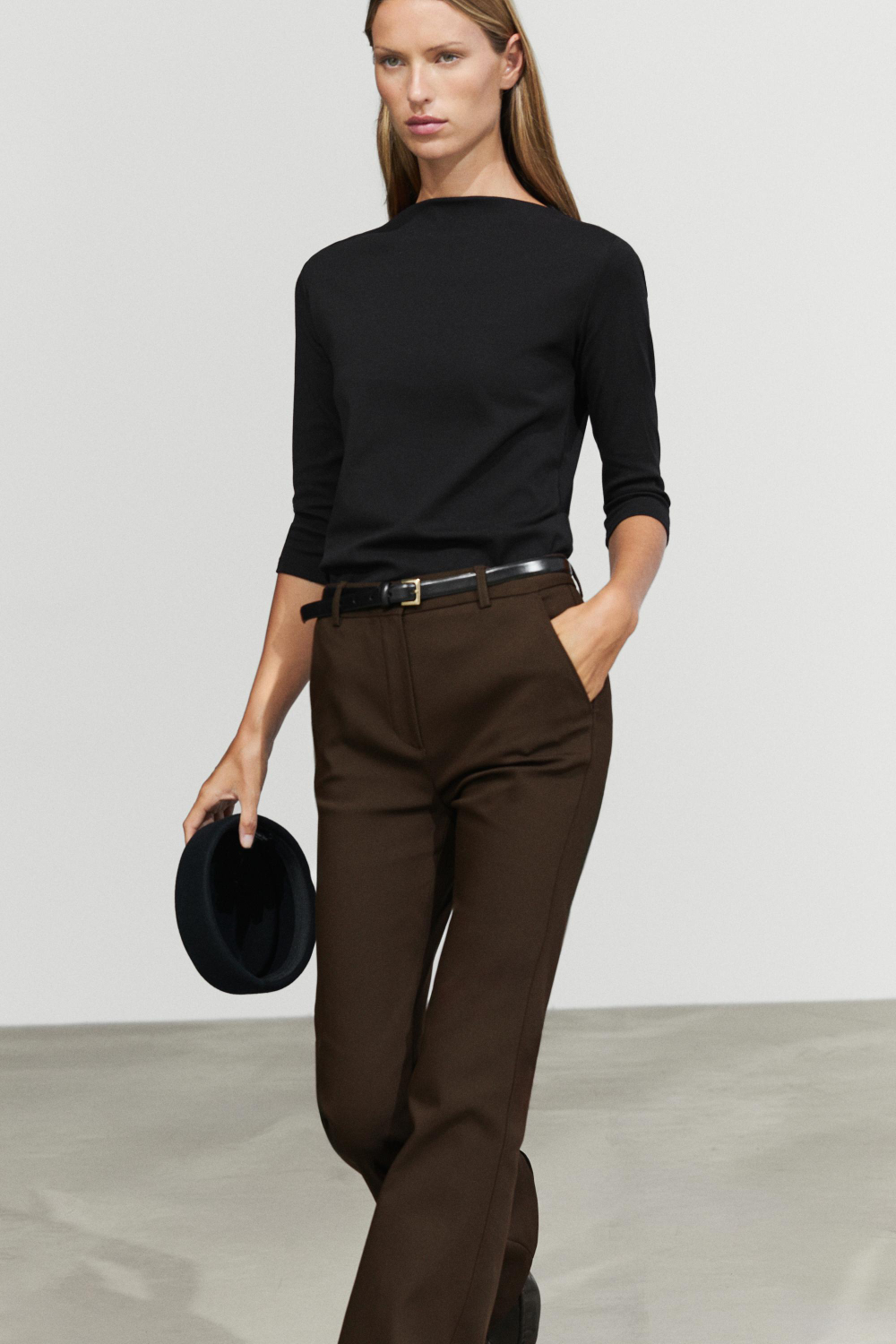 Massimo Dutti Футболка из смесового хлопка с высоким воротом, черный