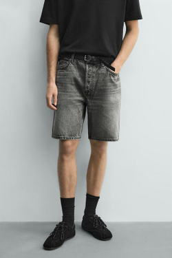 ZARA ДЖИНСОВЫЕ БЕРМУДЫ STRAIGHT FIT, МЯГКИЙ СЕРЫЙ