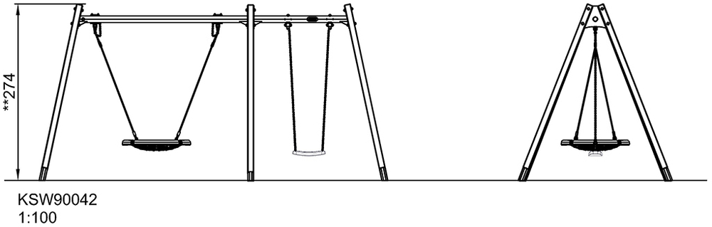 Качели, Н=2,5 м, твёрдая древесина
