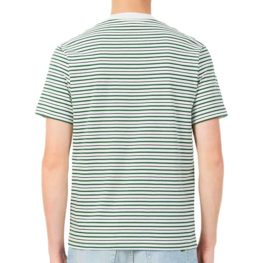 Мужская теннисная футболка Lacoste Thick Cotton Striped - fairway/fluor