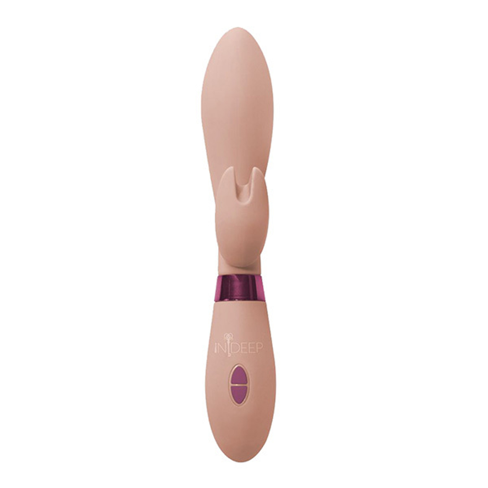 Бежевый вибратор 20,5см с клиторальным отростком Indeep Leyla Beige