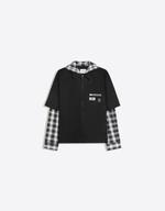 Мужская клетчатая рубашка с капюшоном и двойными рукавами - BERSHKA