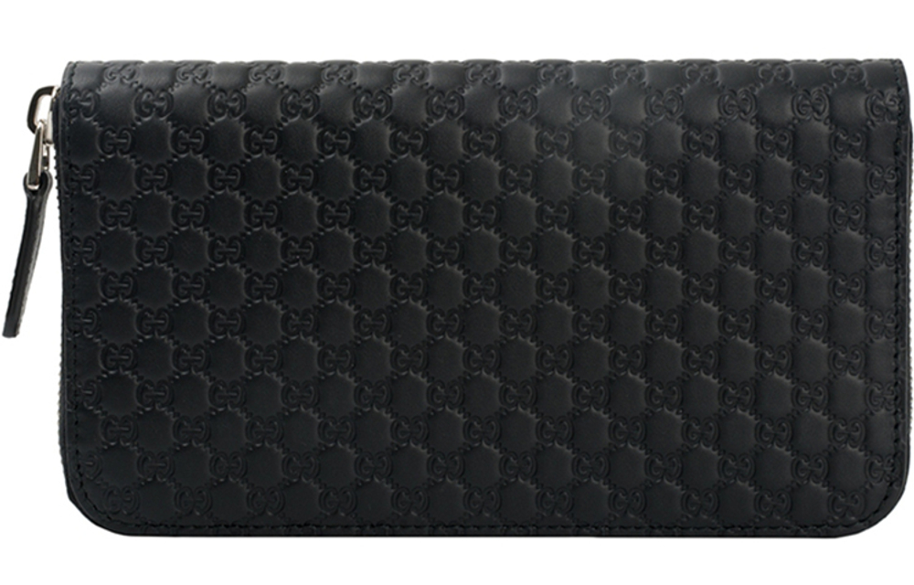 GUCCI BLACK LEATHER ZIP AROUND LONG WALLET