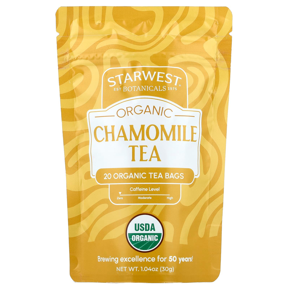 Starwest Botanicals, Органический ромашковый чай, без кофеина, 20 органических чайных пакетиков, 30 г (1,4 унции)
