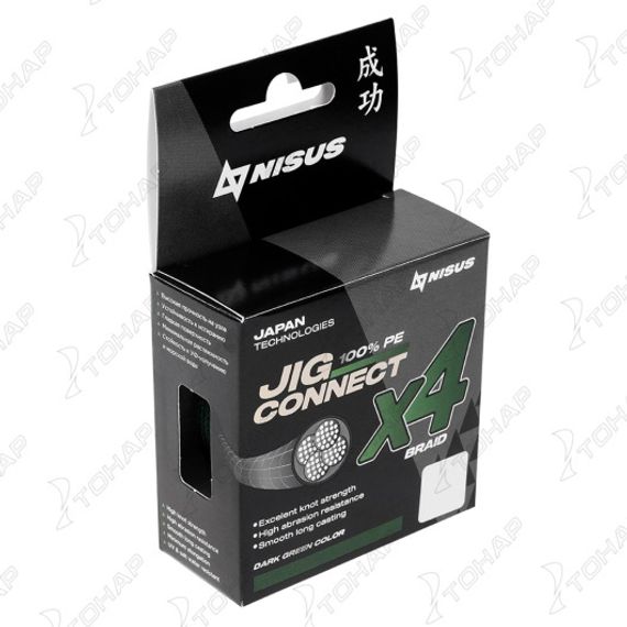 Шнур JIG CONNECT X4 PE Dark Green 100m #9.0, 0.55mm 45.3кг/105.6LB (T-N-JC-X4-0.55-100-DG) NISUS