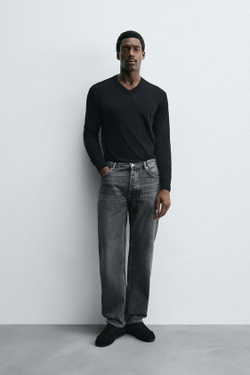 ZARA ДЖИНСЫ STRAIGHT FIT, СЕРЫЙ
