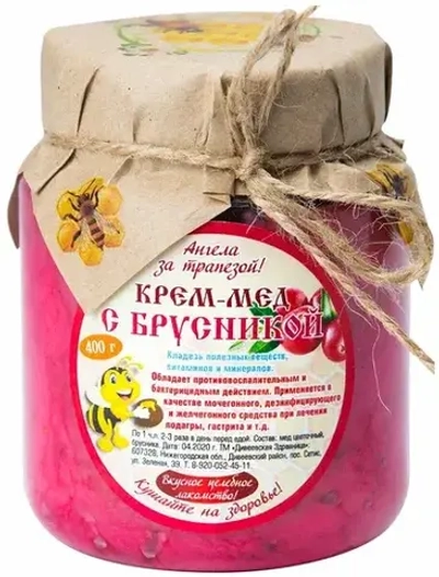 Крем-мёд с БРУСНИКОЙ Дивеевская Здравница натуральный цветочный 400гр