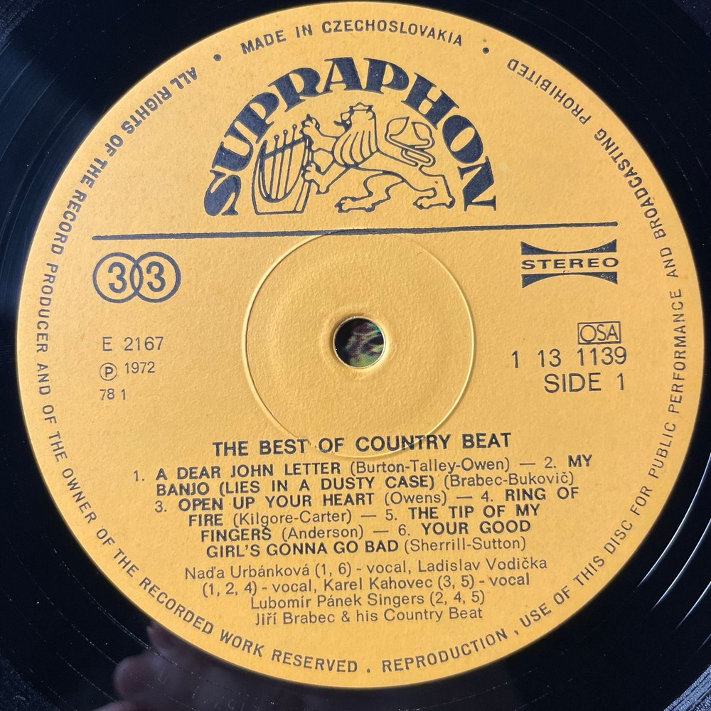 Винтажная виниловая пластинка LP Jir Brabec and His Country Beat, The Best Of Country Beat (Чехословакия 1972)