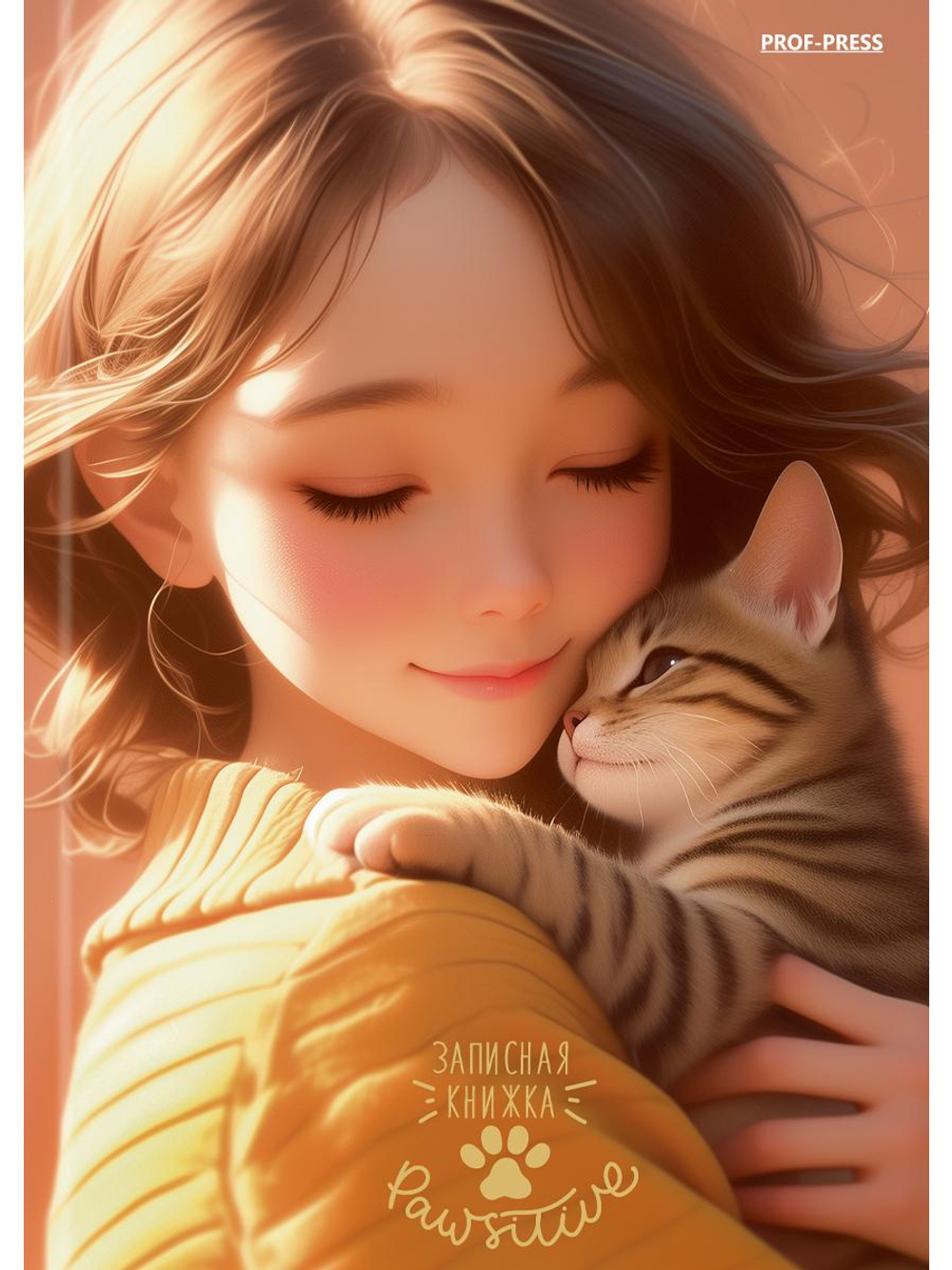 Записная книжка А6 48л. "Девушка и котёнок" 7БЦ, глянц.ламинир. лен (Проф-Пресс)