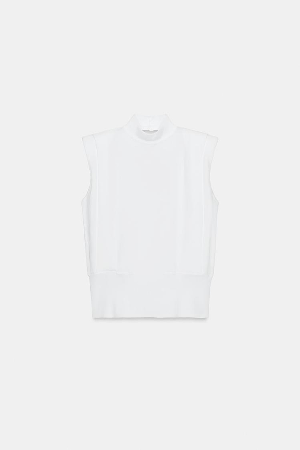ZARA ТРИКОТАЖНЫЙ ТОП С ОТКРЫТОЙ СПИНОЙ, БЕЛЫЙ