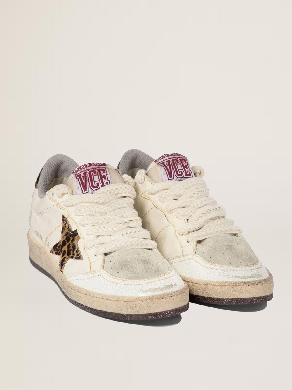 Ball Star in white leather with leopard-print pony skin star and heel tab