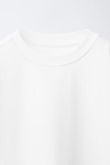 ZARA ОДНОТОННАЯ ФУТБОЛКА ИЗ ИНТЕРЛОКА, СВЕТЛЫЙ ЭКРЮ