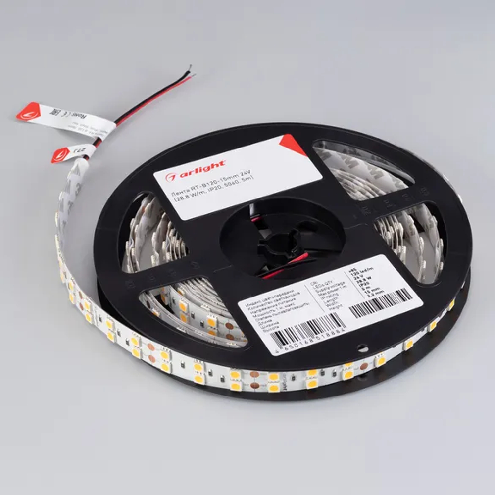 Светодиодная лента RT-B120-15mm 24V Warm2700 (28.8 W/m, IP20, 5060, 5m) (Arlight, Открытый) 011259(2)
