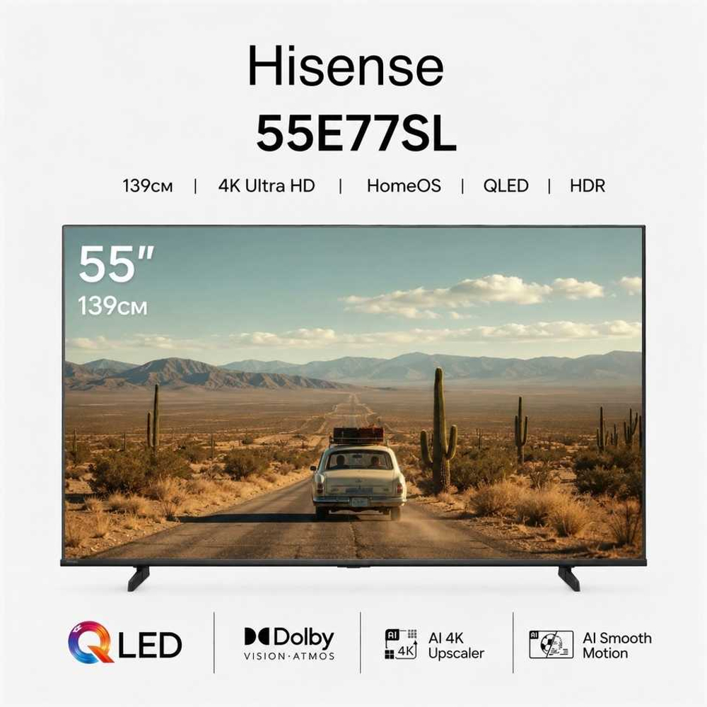 Телевизор Hisense 55E77SL, 139см, 4K Ultra HD, HomeOS, QLED, HDR, черный