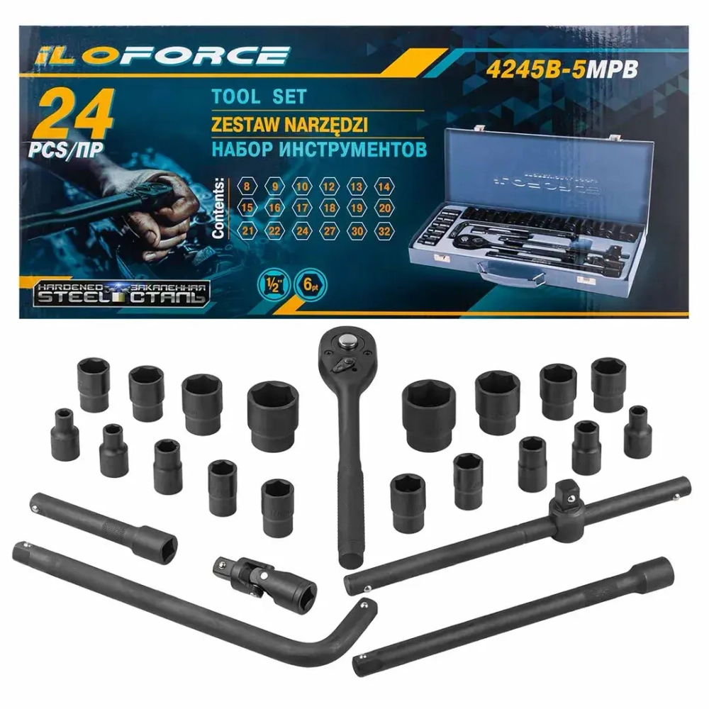 Набор инструментов 24пр. 1/2''(6гр.)(8-32мм) ILOforce IF-4245B-5MPB