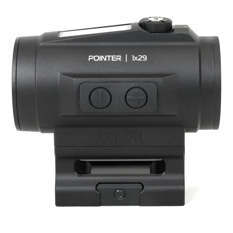 Коллиматорный прицел ARKON Pointer 1x29 / Аркон Поинтер 1 29 - вид сбоку, кнопки управления и надпись