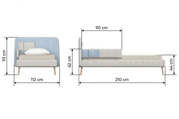 Кровать подростковая Ellipse Soft 90 х 200 см Бежевая/голубая