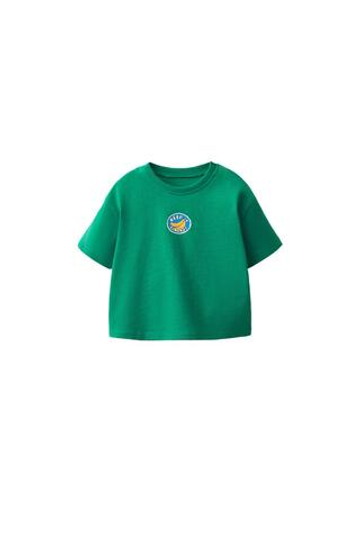 ZARA НАБОР ИЗ ДВУХ ОДНОТОННЫХ И ПРИНТОВАННЫХ ФУТБОЛОК, ЗЕЛЕНЫЙ/ЭКРЮ