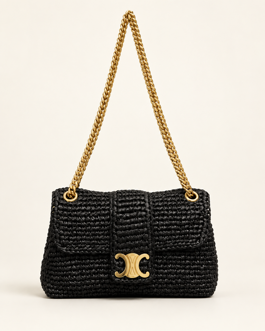 Плетёная сумка Celine, чёрная, 21 см