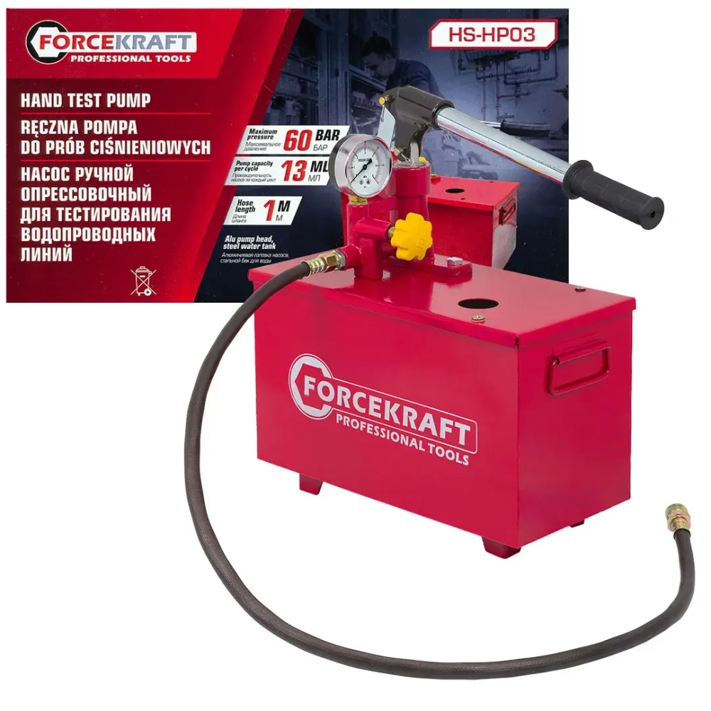 Насос ручной проверочный с манометром и шлангом 1м FORCEKRAFT FK-HS-HP03
