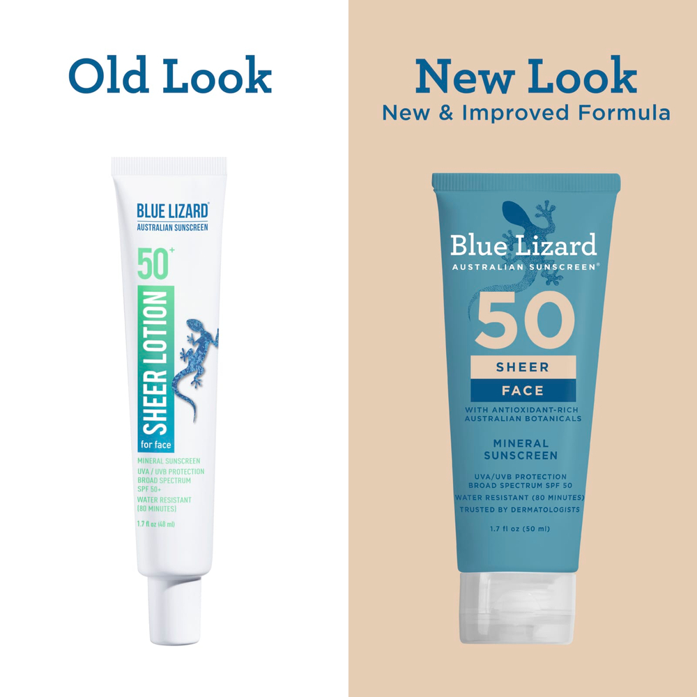 Blue Lizard Australian Sunscreen, Sheer, минеральный солнцезащитный крем для лица, SPF 50, 50 мл (1,7 жидк. унции)