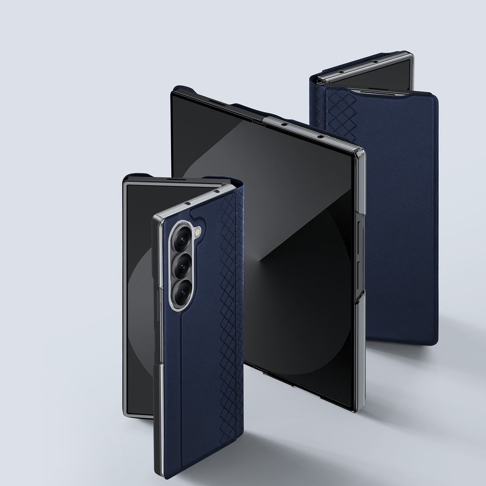 Чехол синего цвета для Samsung Galaxy Fold 7, премиальная искусственная кожа, поддержка беспроводной зарядки, Dux Ducis серия Bril Series Case (Magnetic Version)