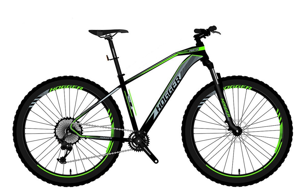 Велосипед 29" HOGGER POINTER MD, 19", сталь, 21 ск, MLO, черно-зеленый матовый, Shimano, 2025