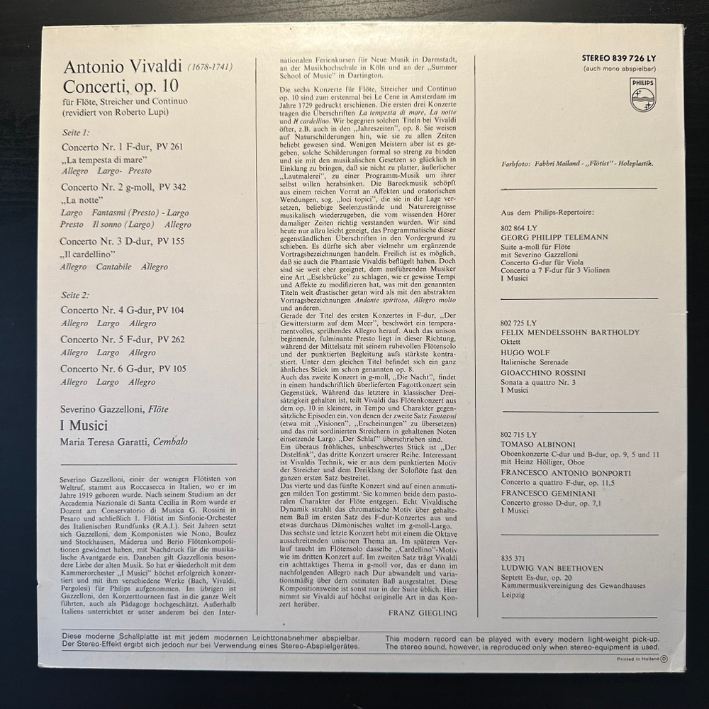 Вивальди - Концерт для флейты, соч. 10 (Европа 1968г.)