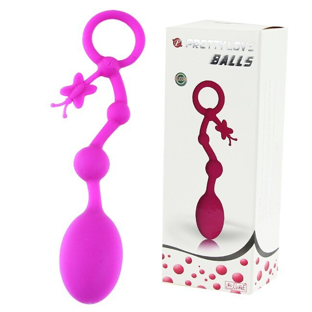 Силиконовая анальная цепочка с кольцом Pretty Love Balls (Цвет: фуксия)