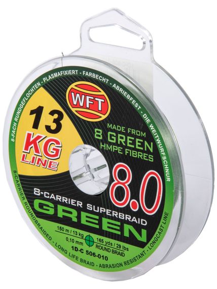 Леска плетёная WFT KG x8 Green 150 м, 0,10 мм