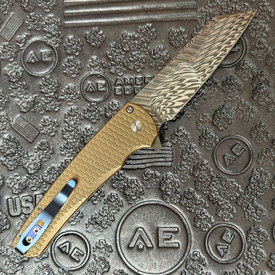 Нож лимитированный складной Pro-Tech MALIBU Reverse Tanto Custom - сталь Damasteel , рукоять алюминиевая бронза, мозаичная кнопка