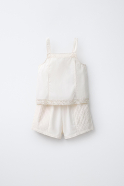 ZARA ПИЖАМА С КРУЖЕВНЫМИ БРЕТЕЛЯМИ, ЭКРЮ