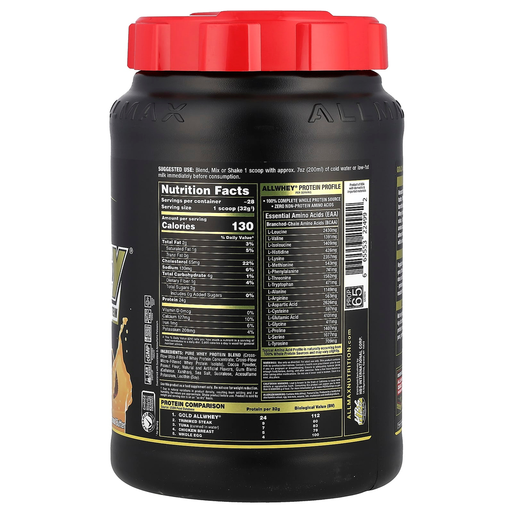ALLMAX, GOLD ALLWHEY®, сывороточный протеин премиального качества, шоколадно-арахисовая паста, 907 г (2 фунта)
