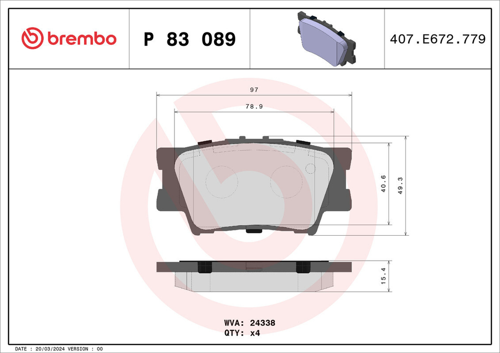 BREMBO - P83089-BRB - Brake Pad Set, disc brake