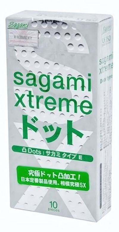 Презервативы Sagami Xtreme Type-E с точками - 10 шт. (Цвет: зеленый)