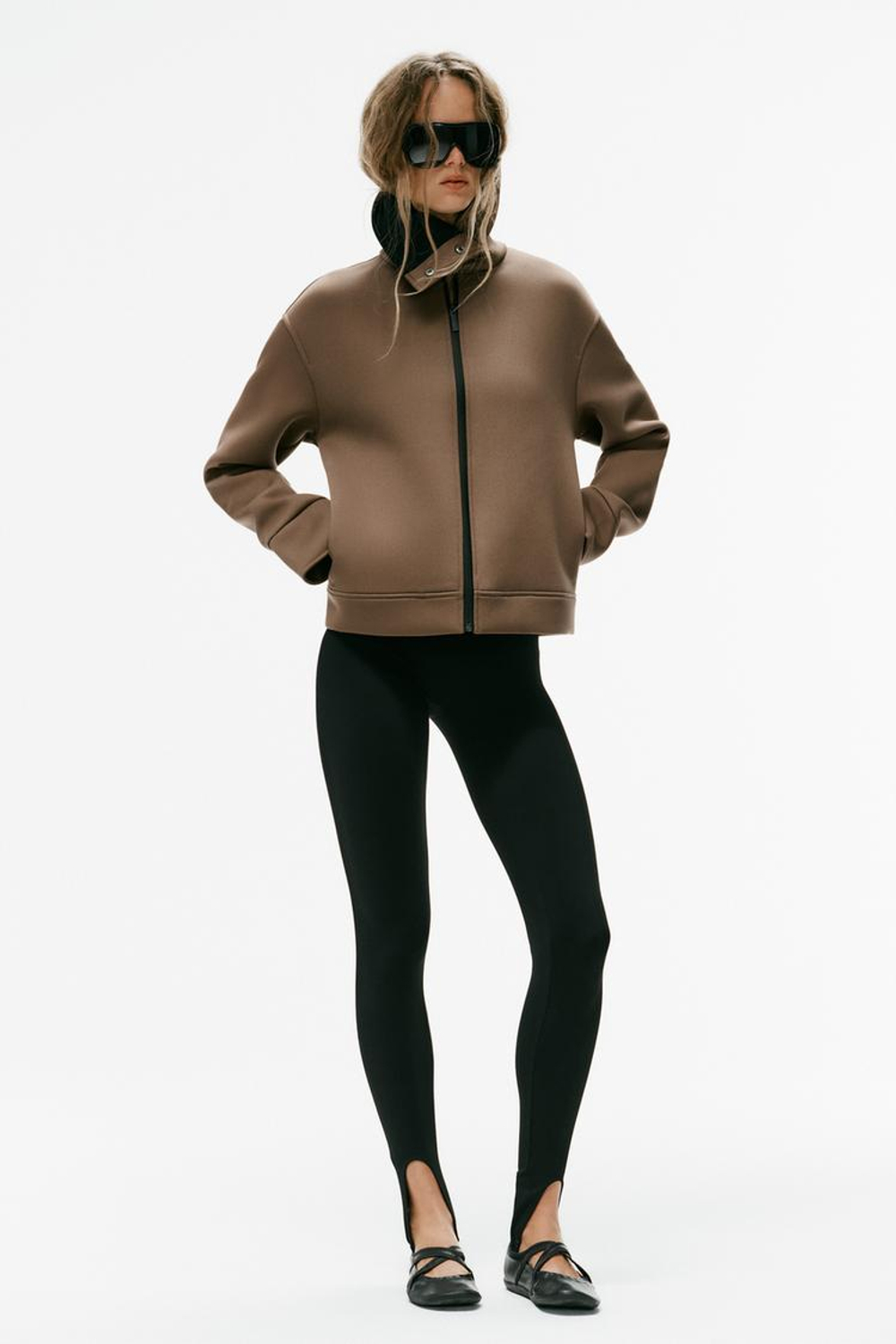 ZARA КУРТКА С ВОРОТНИКОМ-СТОЙКОЙ, ТЕМНО-БЕЖЕВЫЙ