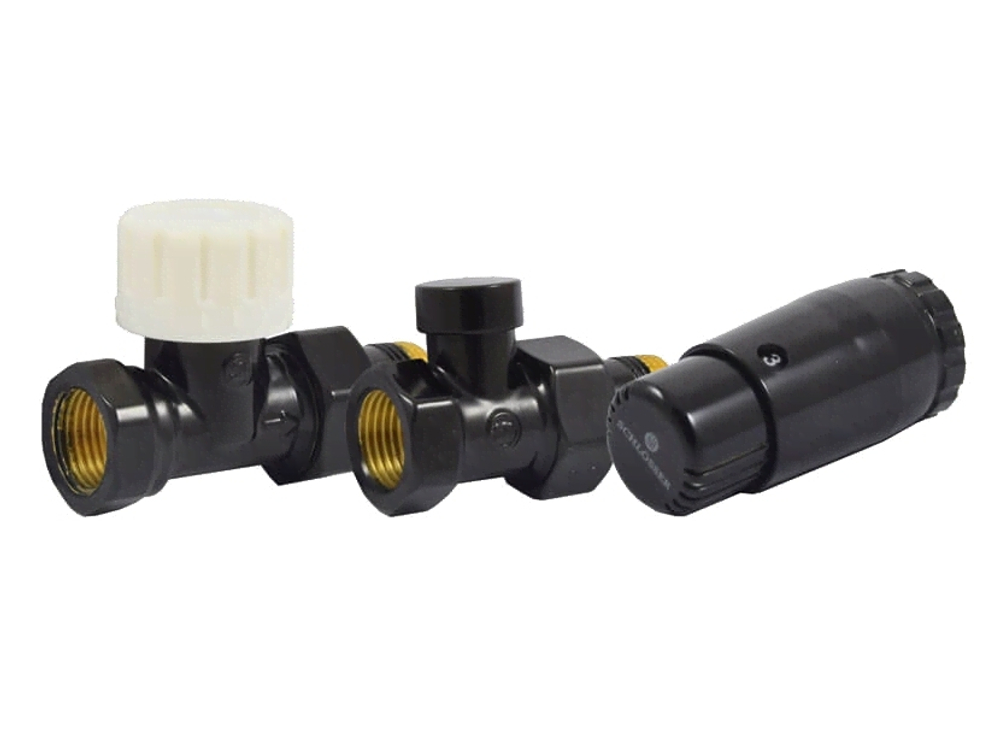 Комплект узла нижнего подкл SCHLOSSER прямой STANDARD MINI 1/2quot; (Ral 9005) с термоголовкой MINI DIAMANT М30х1,5