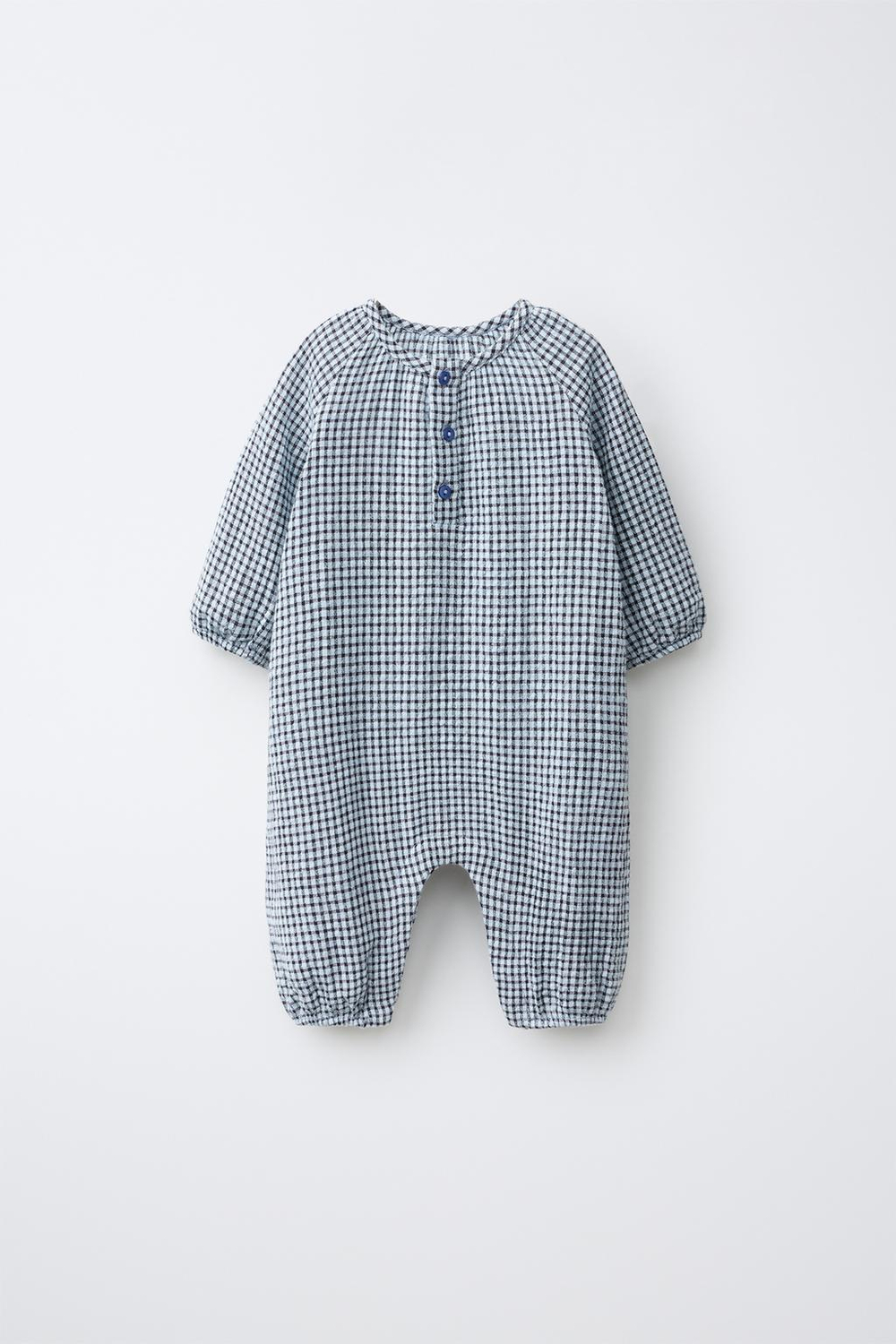 ZARA ДЛИННЫЙ КОМБИНЕЗОН В КЛЕТКУ, СИНИЙ