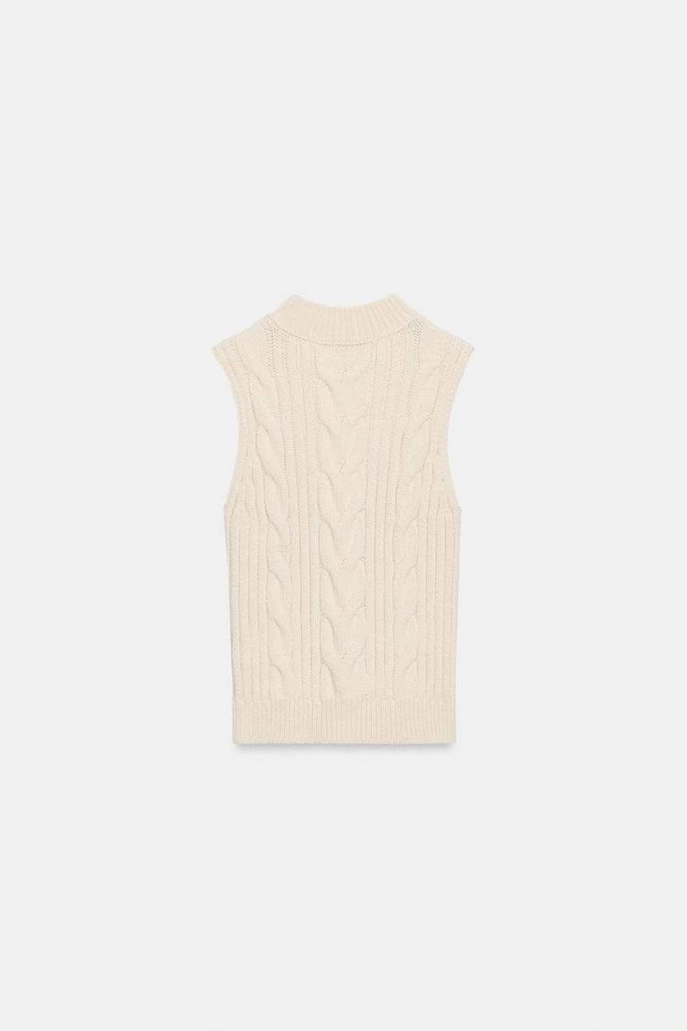 ZARA ТРИКОТАЖНЫЙ ТОП КОСЬЮ С ВЫРЕЗОМ, ЭКРЮ