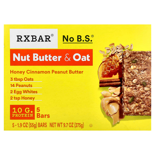 RXBAR, батончик с ореховой пастой и овсянкой, мед, корица и арахисовая паста, 5 батончиков по 55 г (1,9 унции)