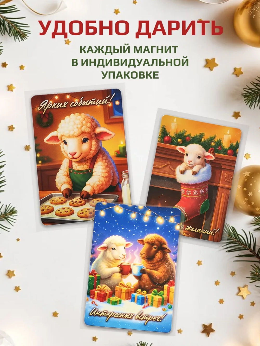 Новогодние магниты на холодильник символ года Овца 2027