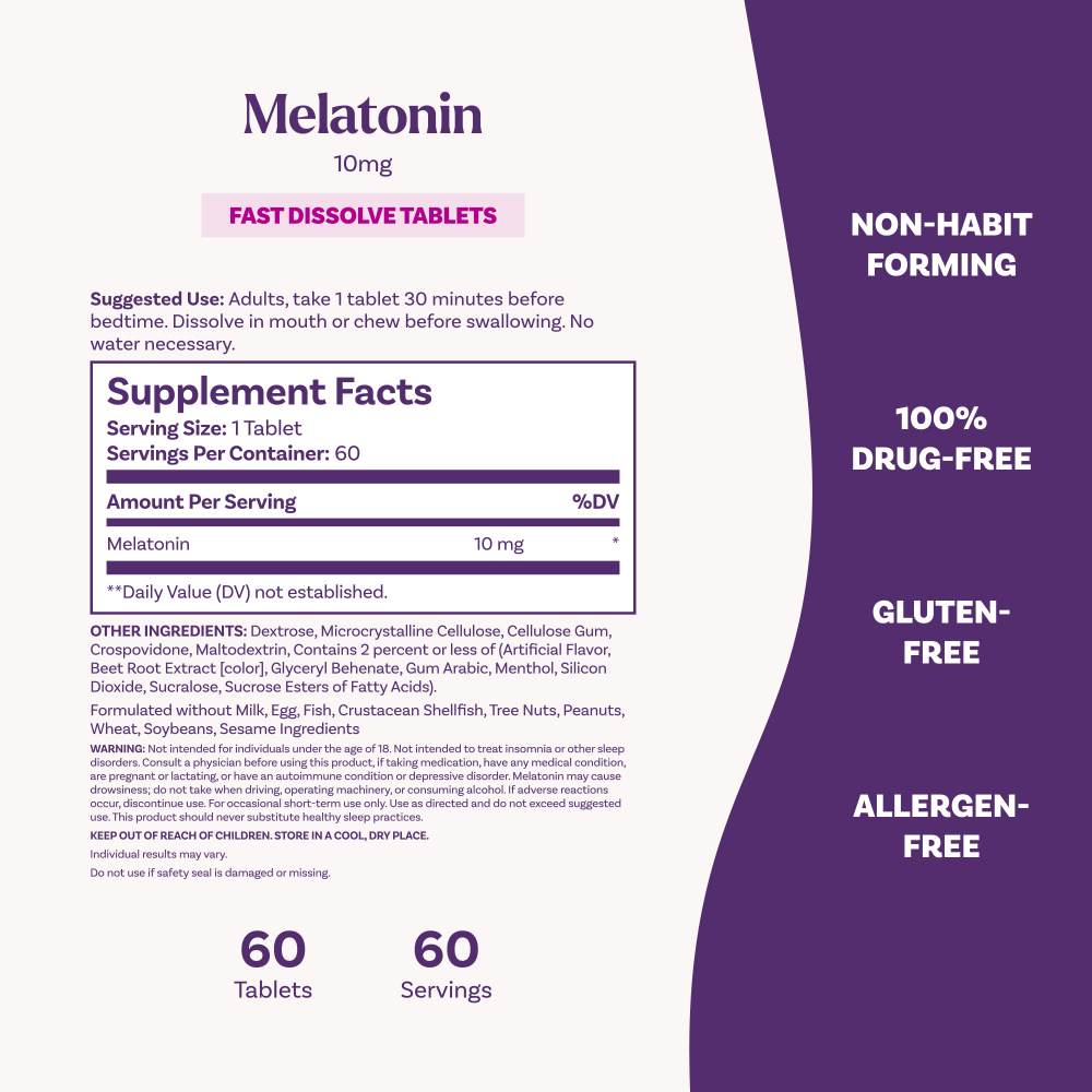 Natrol, Мелатонин, быстрорастворимый, максимальный эффект, клубника, 10 мг, 60 таблеток