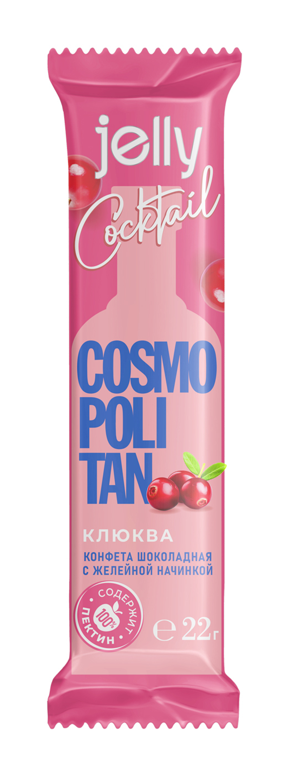 Мармеладный батончик J8 «Jelly Cocktail» в шоколаде со вкусом коктейля «COSMOPOLITAN» 22г*24шт (4бл)