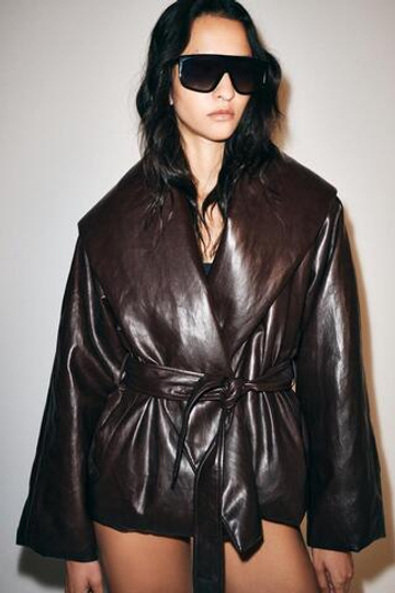 ZARA СТЕГАНАЯ КУРТКА ИЗ ИСКУССТВЕННОЙ КОЖИ — ZW COLLECTION, ТЕМНО-БОРДОВЫЙ