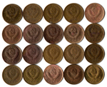 Набор 1 копейка СССР (20 монет без повторов) 1968, 72-74, 76-81, 83-91 м,л. №2