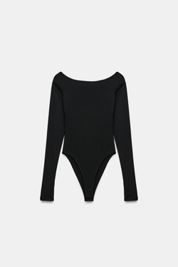 ZARA БОДИ SOFT С ВЫРЕЗОМ «ЛОДОЧКА», ЧЕРНЫЙ