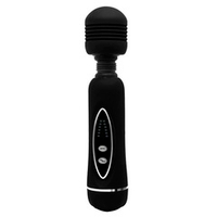 Черный вибромассажер 20,5см со сменными насадками Baile Power Wand BW-055002A